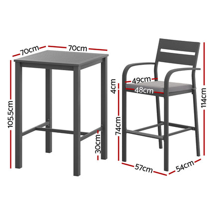 Gardeon 3Pcs Outdoor Bar Set Stools Dining Chairs Table Patio Aluminium Bistro Set Black.
