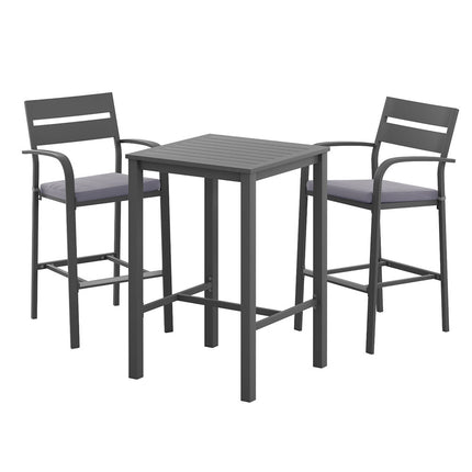 Gardeon 3Pcs Outdoor Bar Set Stools Dining Chairs Table Patio Aluminium Bistro Set Black.