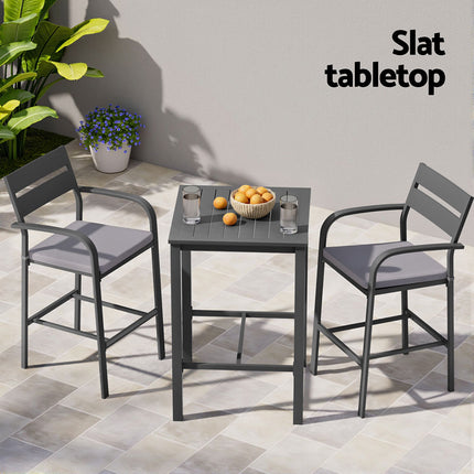 Gardeon 3Pcs Outdoor Bar Set Stools Dining Chairs Table Patio Aluminium Bistro Set Black.
