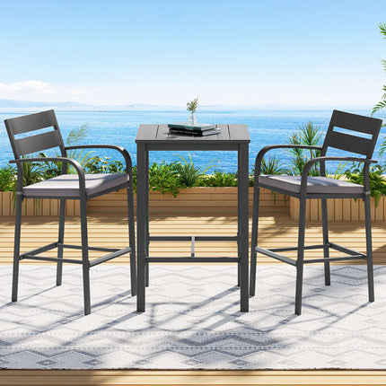 Gardeon 3Pcs Outdoor Bar Set Stools Dining Chairs Table Patio Aluminium Bistro Set Black.