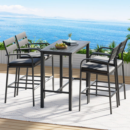 Gardeon Outdoor Bar Set 5-Piece Patio Dining Chairs Aluminium Table Stools.