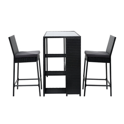 Gardeon 3-Piece Outdoor Bar Set Patio Dining Chairs Wicker Table Stools.