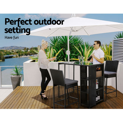 Gardeon 3-Piece Outdoor Bar Set Patio Dining Chairs Wicker Table Stools.