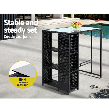 Gardeon 3-Piece Outdoor Bar Set Patio Dining Chairs Wicker Table Stools.