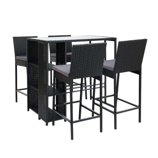 Gardeon 5-Piece Outdoor Bar Set Patio Dining Chairs Wicker Table Stools.