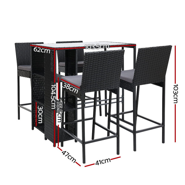 Gardeon 5-Piece Outdoor Bar Set Patio Dining Chairs Wicker Table Stools.