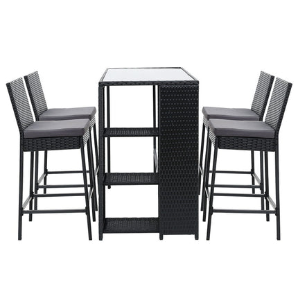 Gardeon 5-Piece Outdoor Bar Set Patio Dining Chairs Wicker Table Stools.