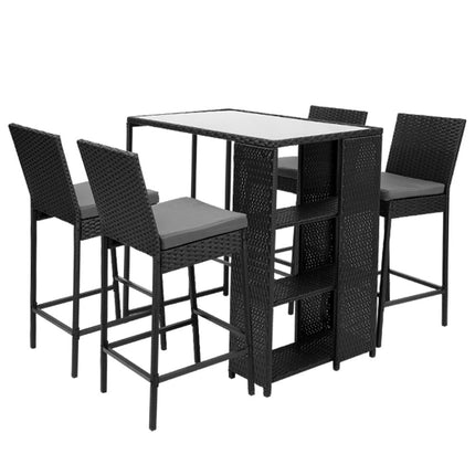 Gardeon 5-Piece Outdoor Bar Set Patio Dining Chairs Wicker Table Stools.
