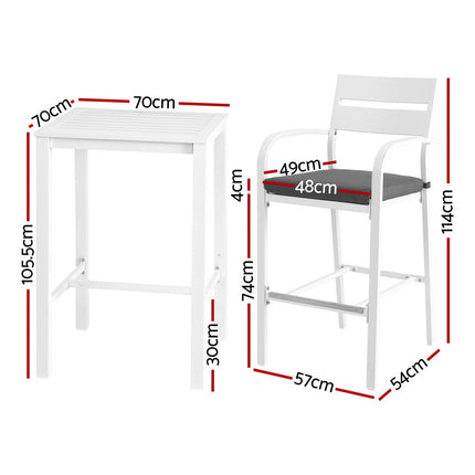 Gardeon Outdoor Bar Set Stools 3-Piece Dining Chairs Table Patio Aluminium Bistro Set.