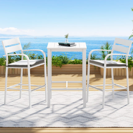 Gardeon Outdoor Bar Set Stools 3-Piece Dining Chairs Table Patio Aluminium Bistro Set.