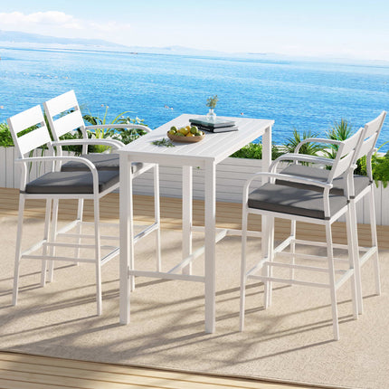 Gardeon Outdoor Bar Set 5-Piece Patio Dining Chairs Aluminium Table Stools White.