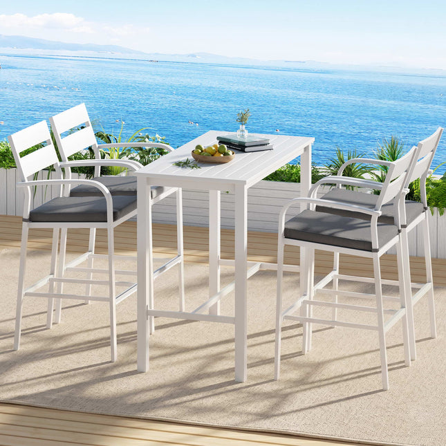 Gardeon Outdoor Bar Set 5-Piece Patio Dining Chairs Aluminium Table Stools White.