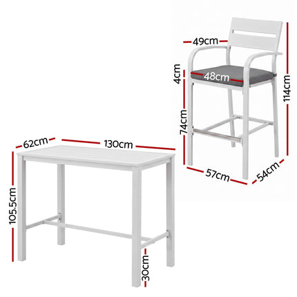 Gardeon Outdoor Bar Set 5-Piece Patio Dining Chairs Aluminium Table Stools White.