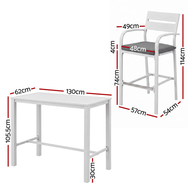 Gardeon Outdoor Bar Set 5-Piece Patio Dining Chairs Aluminium Table Stools White.