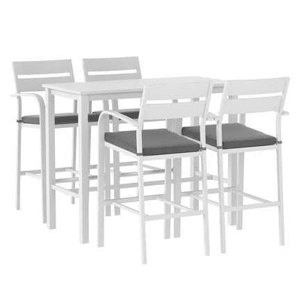 Gardeon Outdoor Bar Set 5-Piece Patio Dining Chairs Aluminium Table Stools White.