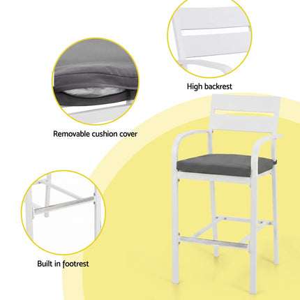 Gardeon Outdoor Bar Set 5-Piece Patio Dining Chairs Aluminium Table Stools White.