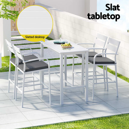 Gardeon Outdoor Bar Set 5-Piece Patio Dining Chairs Aluminium Table Stools White.