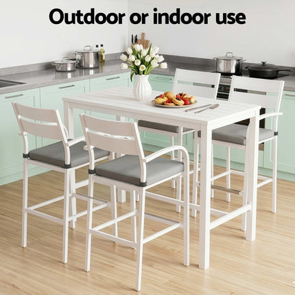Gardeon Outdoor Bar Set 5-Piece Patio Dining Chairs Aluminium Table Stools White.