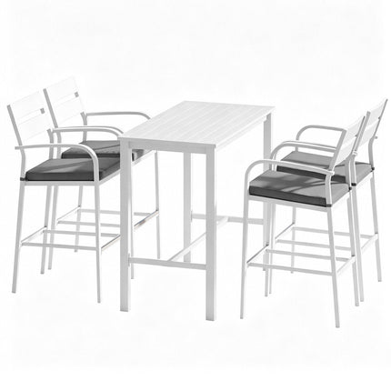 Gardeon Outdoor Bar Set 5-Piece Patio Dining Chairs Aluminium Table Stools White.