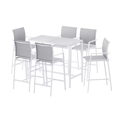 Gardeon 7PCS Outdoor Bar Set Stools Dining Chairs Table Patio Steel Bistro Set White.