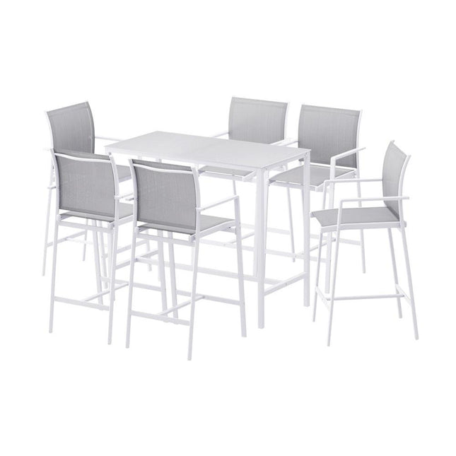 Gardeon 7PCS Outdoor Bar Set Stools Dining Chairs Table Patio Steel Bistro Set White.
