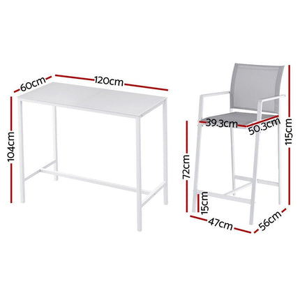 Gardeon 7PCS Outdoor Bar Set Stools Dining Chairs Table Patio Steel Bistro Set White.