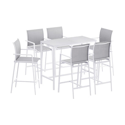 Gardeon 7PCS Outdoor Bar Set Stools Dining Chairs Table Patio Steel Bistro Set White.