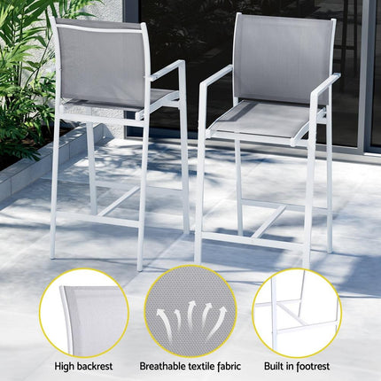 Gardeon 7PCS Outdoor Bar Set Stools Dining Chairs Table Patio Steel Bistro Set White.