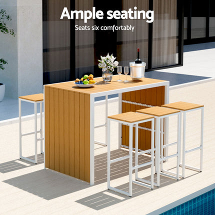 Gardeon 7-Piece Outdoor Bar Set Table Chairs Patio Bistro Set 6 Seater.