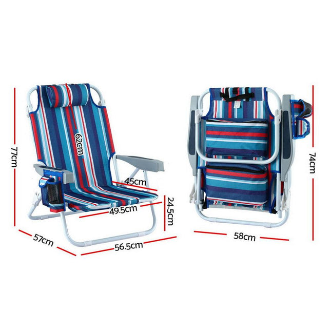 Gardeon Outdoor Chairs Beach Chair Backpack Cooler Storage Lightweight Fishing Blue.