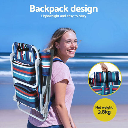 Gardeon Outdoor Chairs Beach Chair Backpack Cooler Storage Lightweight Fishing Blue.