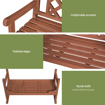 Gardeon Outdoor Garden Bench Wooden Chair 2 Seat Patio Furniture Lounge Natural.