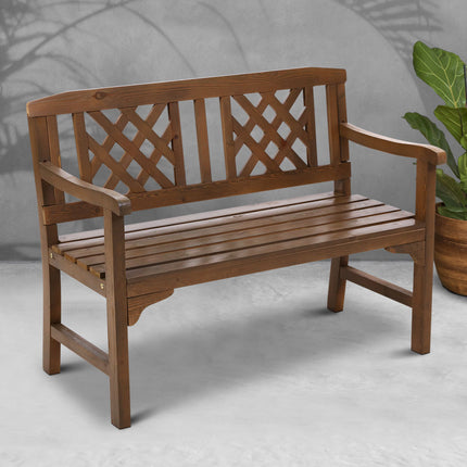 Gardeon Outdoor Garden Bench Wooden Chair 2 Seat Patio Furniture Lounge Natural.