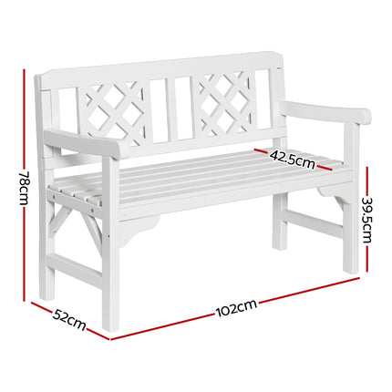 Gardeon Outdoor Garden Bench Wooden Chair 2 Seat Patio Furniture Lounge White.