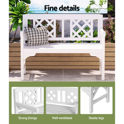 Gardeon Outdoor Garden Bench Wooden Chair 2 Seat Patio Furniture Lounge White.