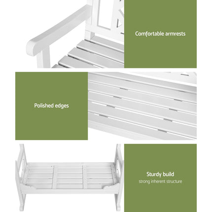 Gardeon Outdoor Garden Bench Wooden Chair 2 Seat Patio Furniture Lounge White.