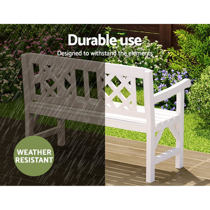Gardeon Outdoor Garden Bench Wooden Chair 2 Seat Patio Furniture Lounge White.