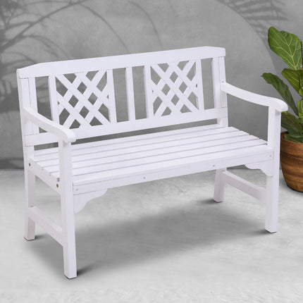 Gardeon Outdoor Garden Bench Wooden Chair 2 Seat Patio Furniture Lounge White.