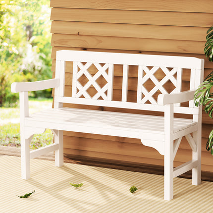 Gardeon Outdoor Garden Bench Wooden Chair 2 Seat Patio Furniture Lounge White.