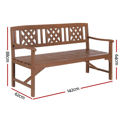 Gardeon Outdoor Garden Bench Wooden Chair 3 Seat Patio Furniture Lounge Natural.