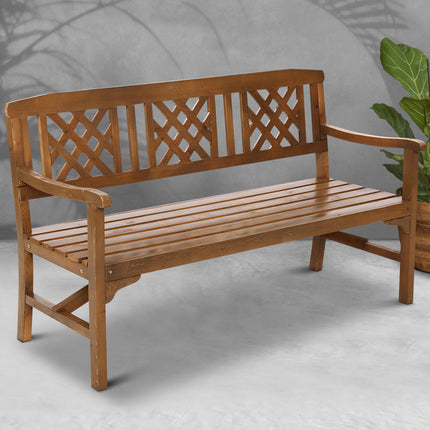 Gardeon Outdoor Garden Bench Wooden Chair 3 Seat Patio Furniture Lounge Natural.