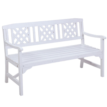 Gardeon Outdoor Garden Bench Wooden Chair 3 Seat Patio Furniture Lounge White.