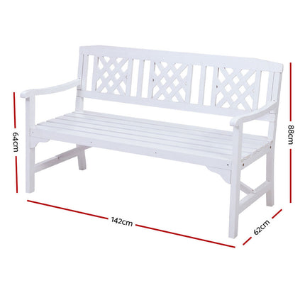 Gardeon Outdoor Garden Bench Wooden Chair 3 Seat Patio Furniture Lounge White.