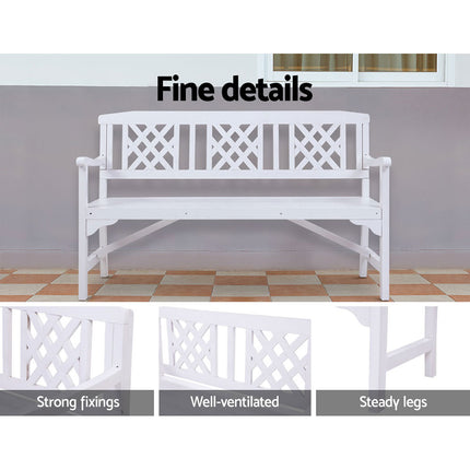Gardeon Outdoor Garden Bench Wooden Chair 3 Seat Patio Furniture Lounge White.