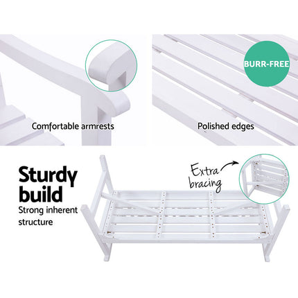 Gardeon Outdoor Garden Bench Wooden Chair 3 Seat Patio Furniture Lounge White.