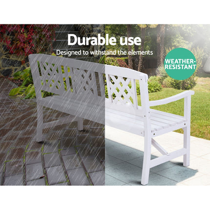 Gardeon Outdoor Garden Bench Wooden Chair 3 Seat Patio Furniture Lounge White.