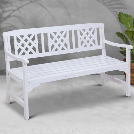 Gardeon Outdoor Garden Bench Wooden Chair 3 Seat Patio Furniture Lounge White.
