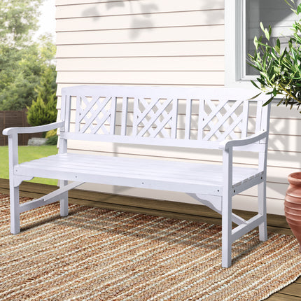 Gardeon Outdoor Garden Bench Wooden Chair 3 Seat Patio Furniture Lounge White.