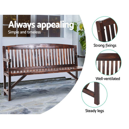 Gardeon 5FT Outdoor Garden Bench Wooden 3 Seat Chair Patio Furniture Charcoal.