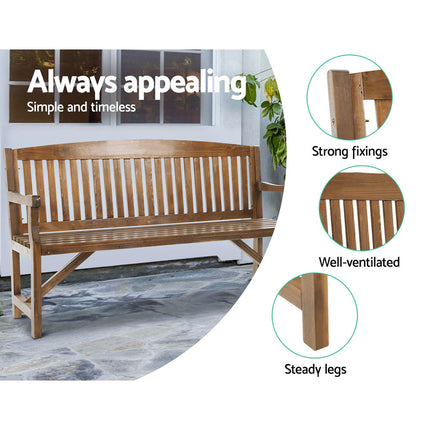Gardeon 5FT Outdoor Garden Bench Wooden 3 Seat Chair Patio Furniture Natural.